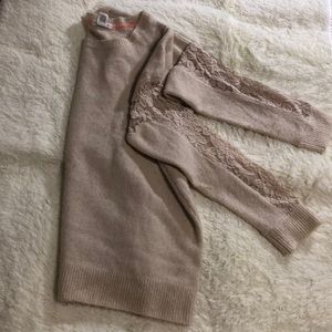 tan lace sleeve sweater
